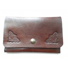 Handmade Leather Credit Card Holder, Oak Leaf Motif in Medium Brown Leather.